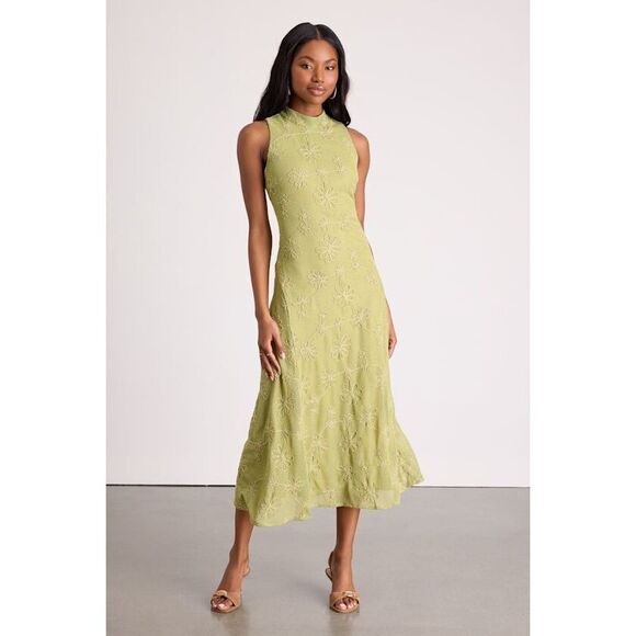 Lulus Dresses & Skirts - Lulus Danalee Lime Green Abstract Floral Embroidered Midi Dress - Size S